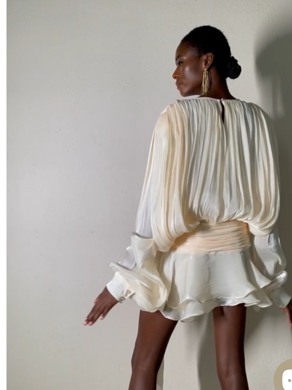 Women's Cream Pleated Tie-Neck Dress - Picture 8 of 14